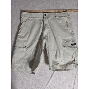 Crane Mens Cargo Shorts Beige Stone 100% Cotton Size Medium Elastic Waist Casual